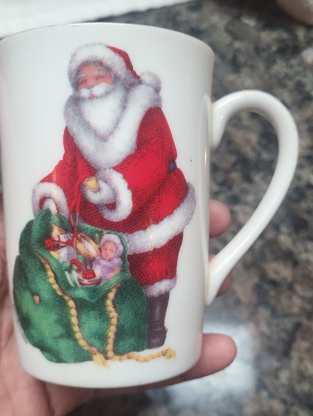 White Santa Holiday Mug w/ Red and Green Design by Otogari made in Japan vintage